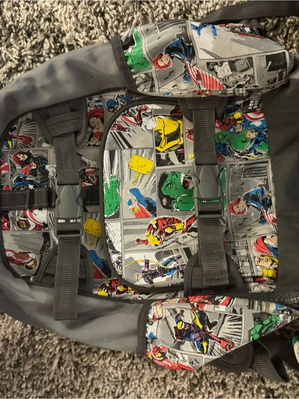 Pottery Barn Kids large Gray Marvel Superhero Backpack and Lunch Boxes